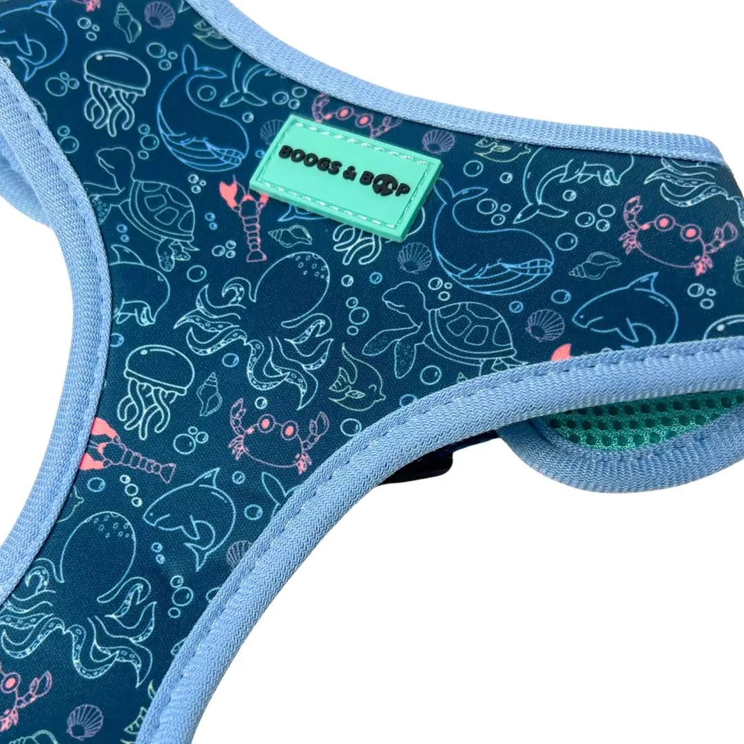 Shop Adjustable Under the Sea Dog Harness with Ocean Life Print by Boogs & Boop.