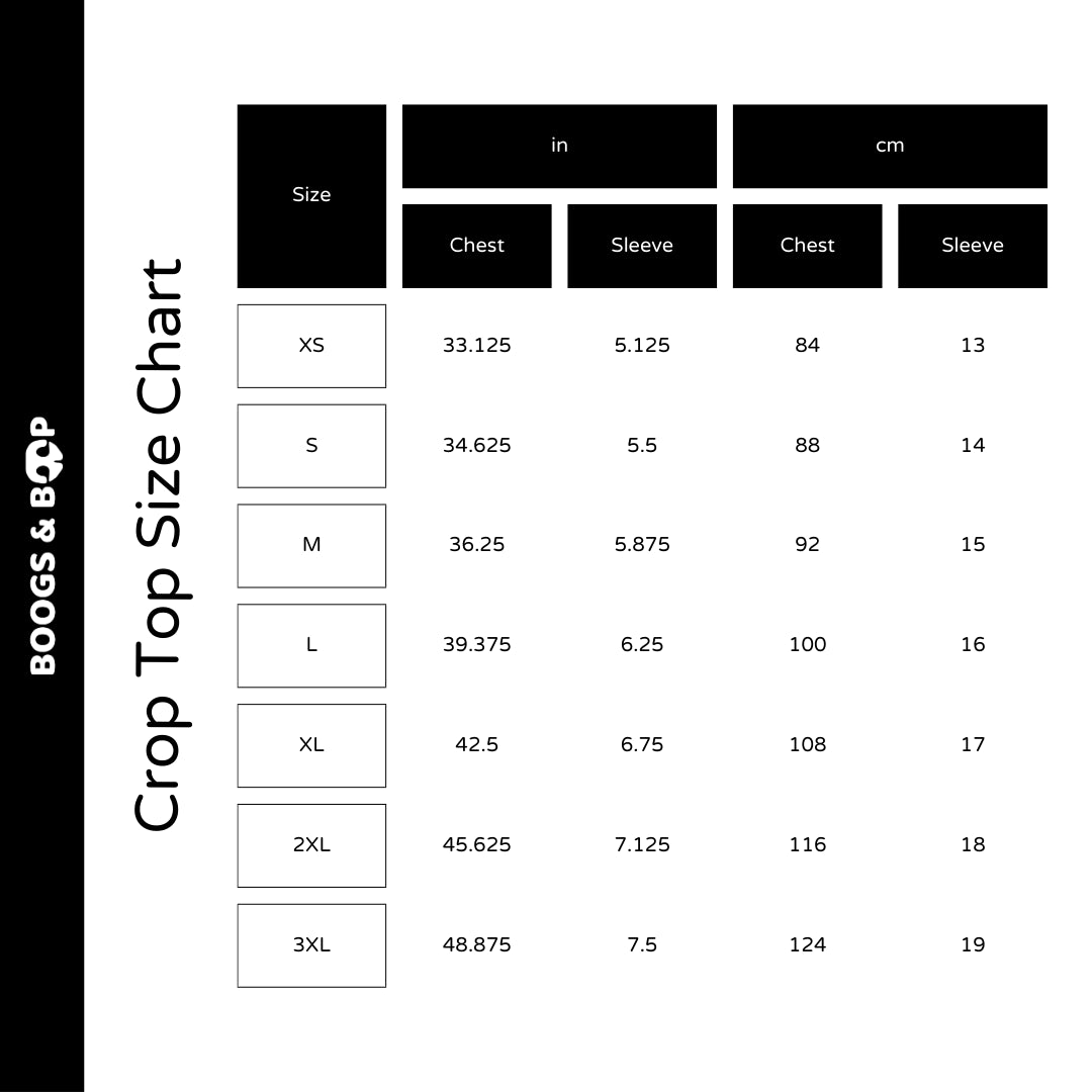 Beloved Breeds Bichon Mom Crop Top Size Chart Guide by Boogs & Boop.