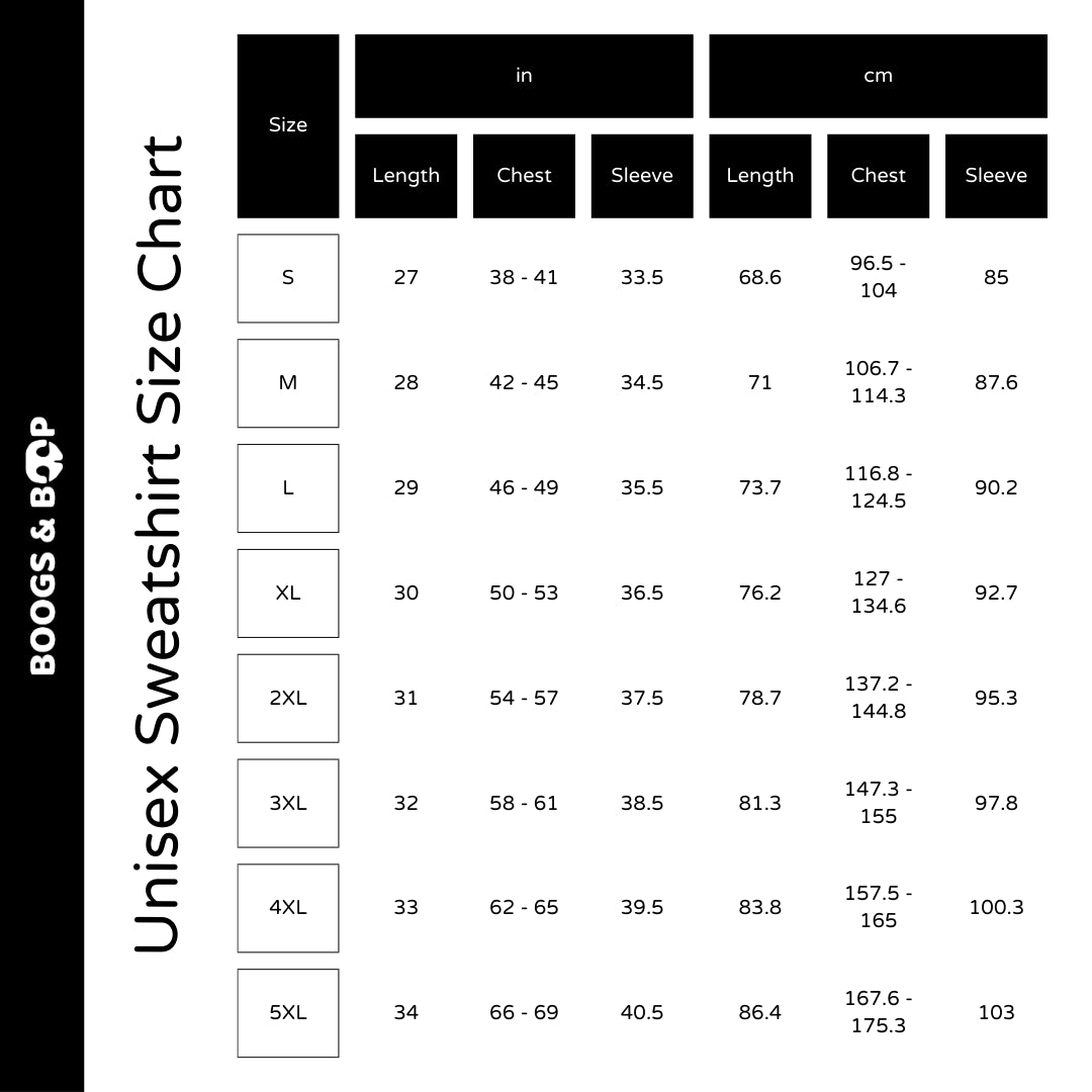 Beloved Breeds Bichon Unisex Sweatshirt Size Chart Guide by Boogs & Boop.