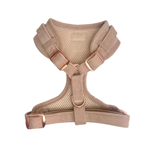 Shop Adjustable Corduroy Dog Harness - Champagne Beige with Rose Gold Metal Hardware by Boogs & Boop.