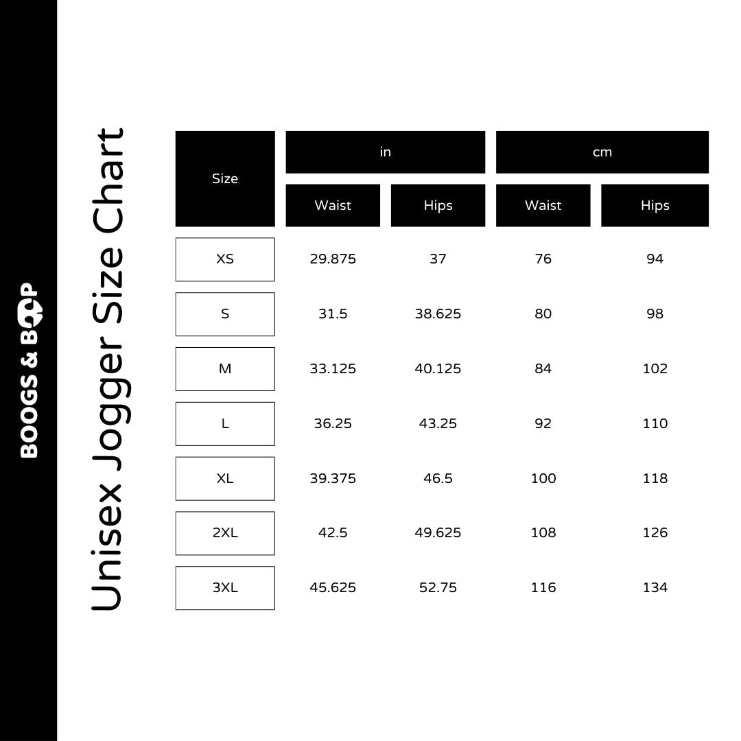 Ask Me About My Weenie Unisex Jogger Sweatpants Size Chart Guide by Boogs & Boop.