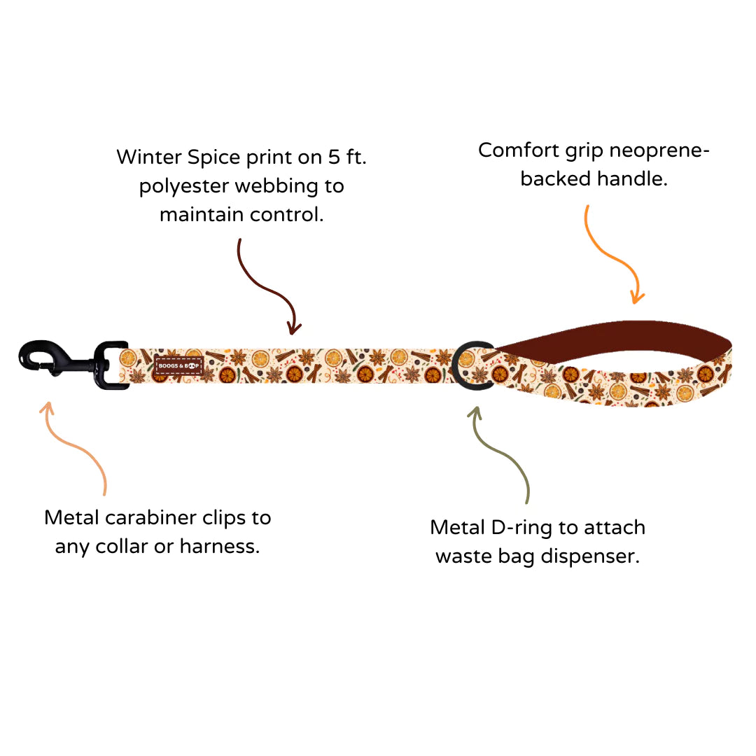 Winter Spice Dog Leash Features by Boogs & Boop.